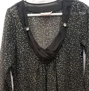 Tango&Mango Sheer Black and White Speckled Blouse